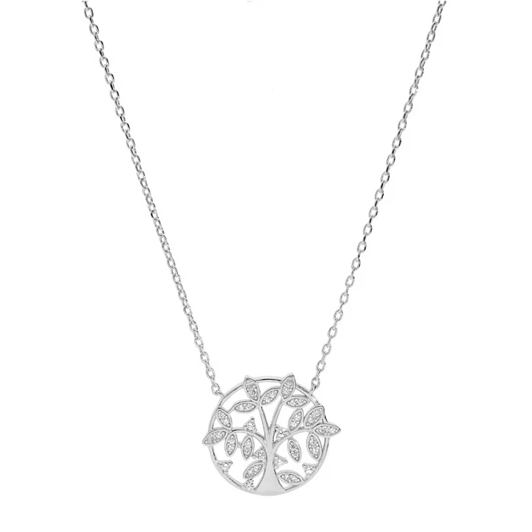 Collier rond arbre de vie serti d’oxydes blancs – Argent 925 rhodié | Azuline