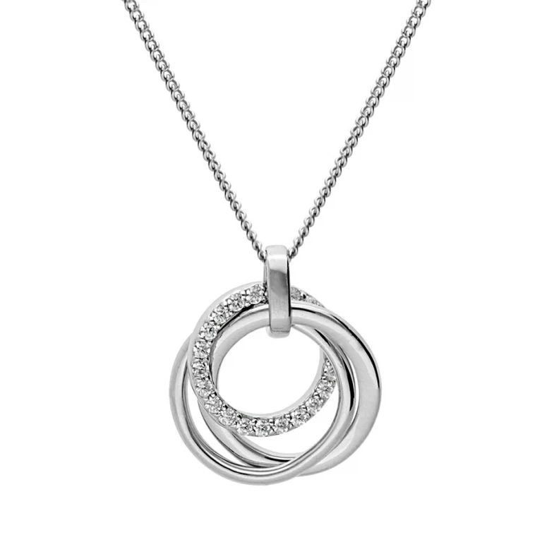 Collier trois cercles entrelacés dont un serti d’oxydes grand modèle – Argent 925 rhodié | Azuline