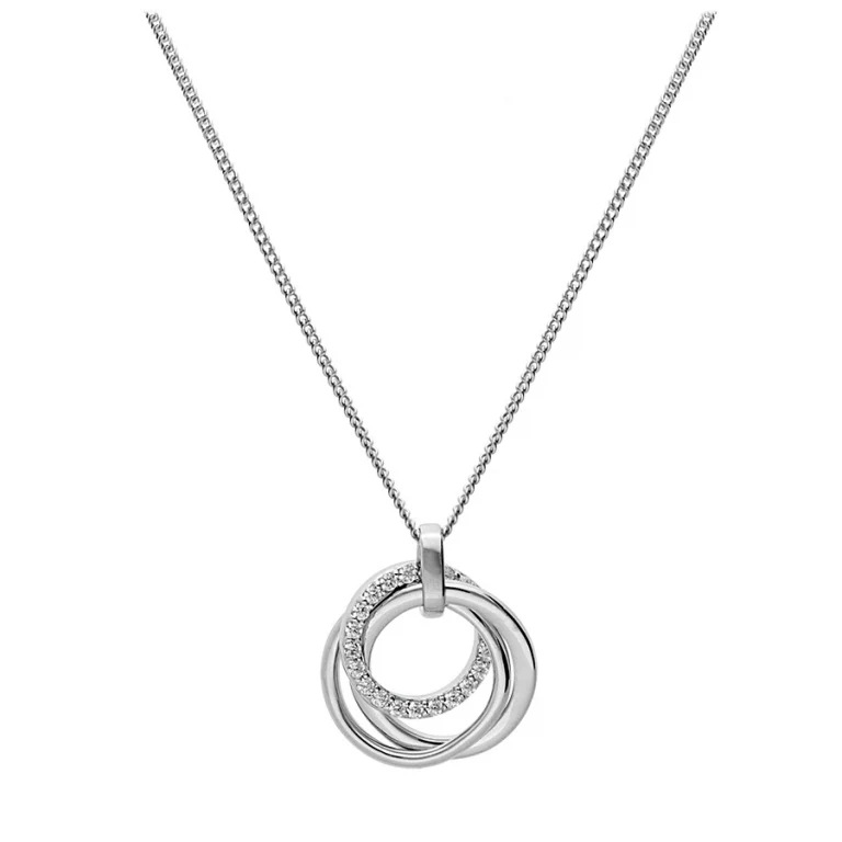 Collier trois cercles entrelacés dont un serti d’oxydes grand modèle – Argent 925 rhodié | Azuline