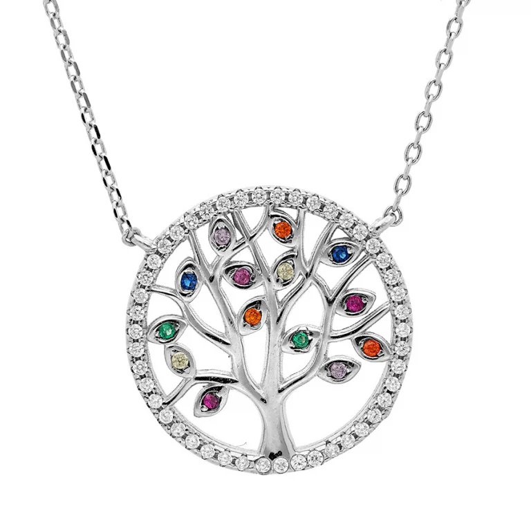 Collier arbre de vie à multicolores et oxydes blancs – Argent 925 rhodié | Azuline
