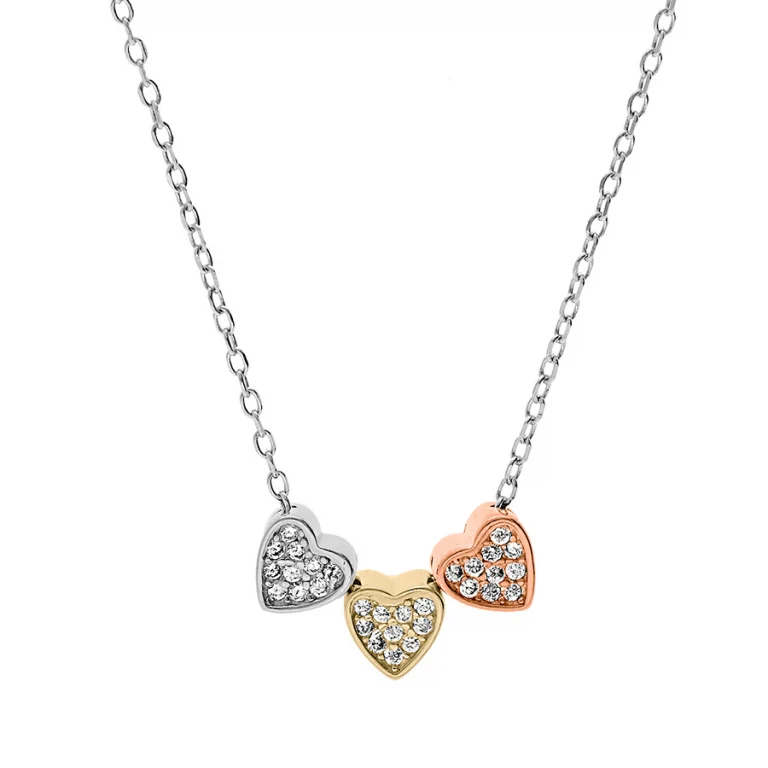 Collier trois cœurs tricolores – Argent 925 doré | Azuline