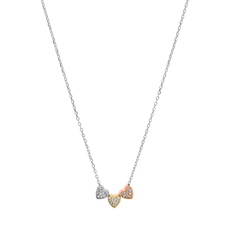 Collier trois cœurs tricolores – Argent 925 doré | Azuline
