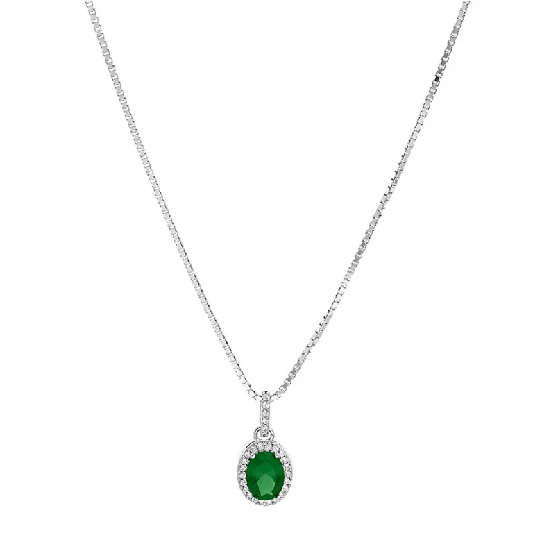 Collier ovale à pierre synthétique verte et oxyde blanc – Argent 925 rhodié | Azuline