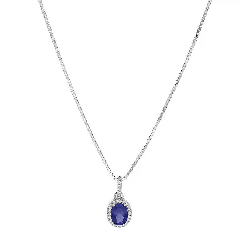 Collier pendentif à pierre synthétique bleue centrale et oxydes blancs – Argent 925 rhodié | Azuline