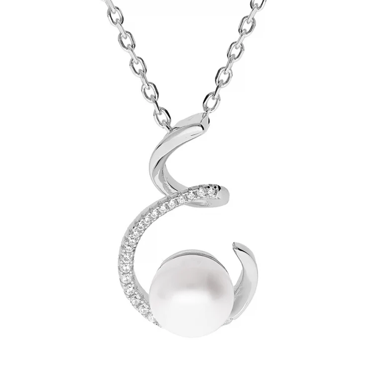 Collier perle de culture 9 mm et oxydes blancs – Argent 925 rhodié | Azuline