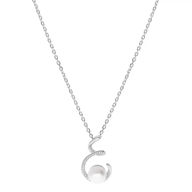 Collier perle de culture 9 mm et oxydes blancs – Argent 925 rhodié | Azuline