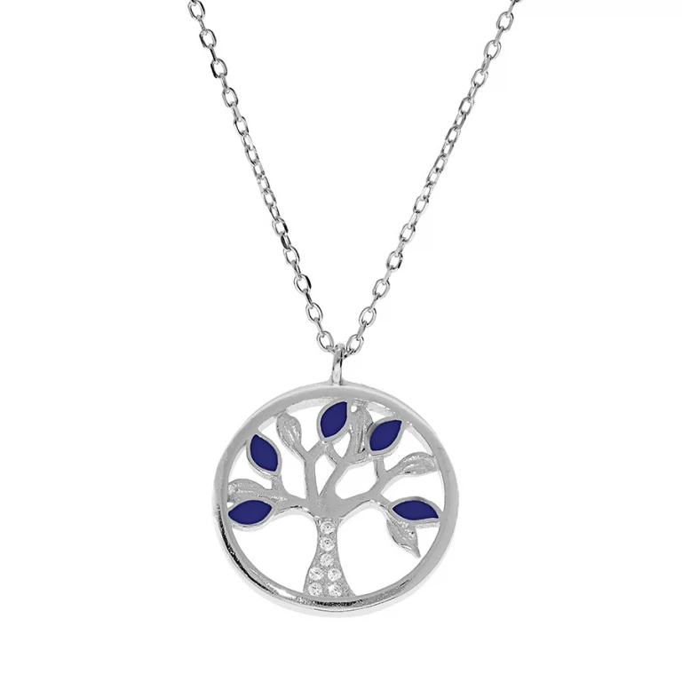 Collier arbre de vie résine bleue et oxydes blancs – Argent 925 rhodié | Azuline