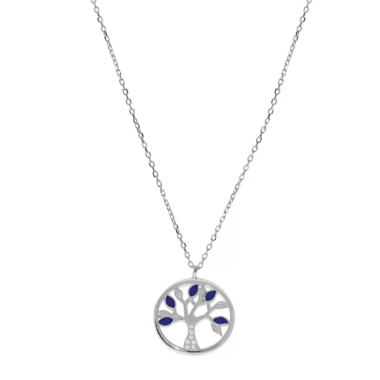 Collier arbre de vie résine bleue et oxydes blancs – Argent 925 rhodié | Azuline