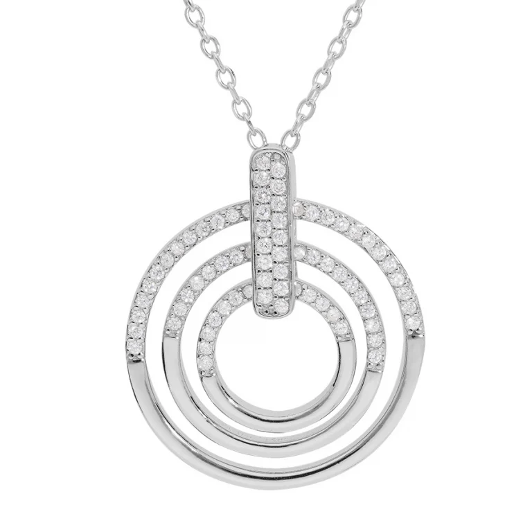 Collier trois cercles reliés sertis d’oxydes blancs – Argent 925 rhodié | Azuline
