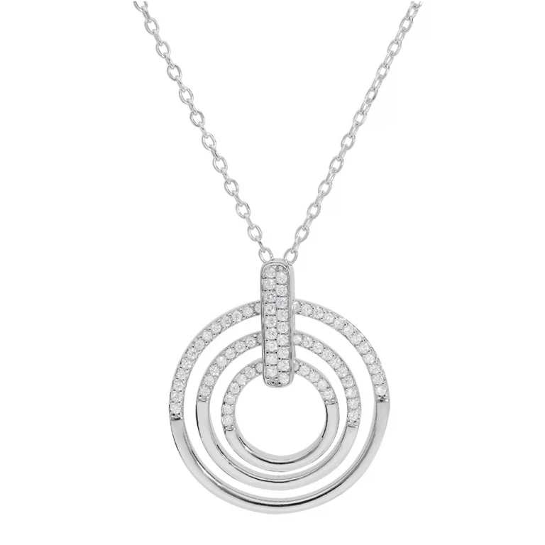 Collier trois cercles reliés sertis d’oxydes blancs – Argent 925 rhodié | Azuline