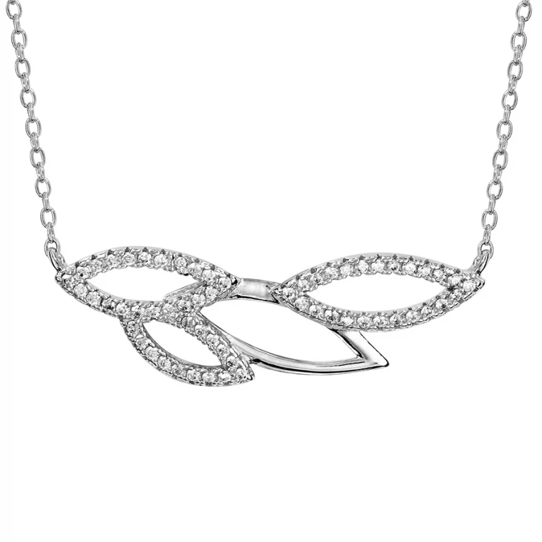 Collier feuillage ajouré serti d’oxydes blancs – Argent 925 rhodié | Azuline