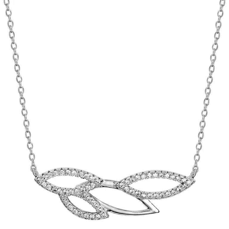 Collier feuillage ajouré serti d’oxydes blancs – Argent 925 rhodié | Azuline