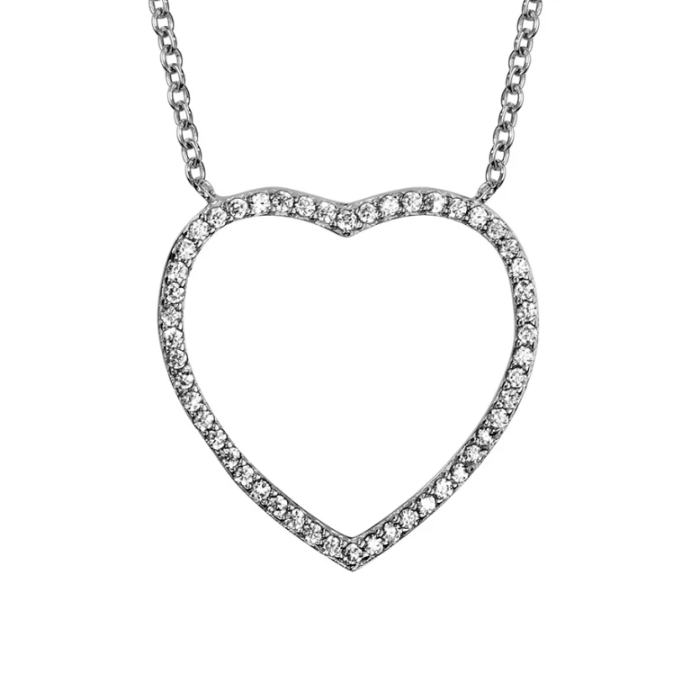 Collier grand cœur ajouré serti d’oxydes – Argent 925 rhodié | Azuline