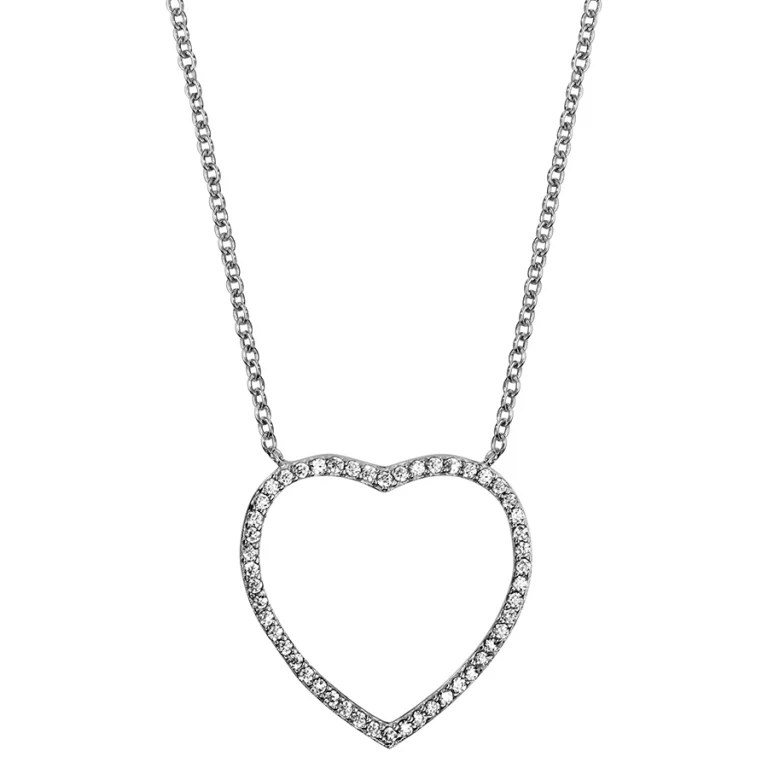Collier grand cœur ajouré serti d’oxydes – Argent 925 rhodié | Azuline