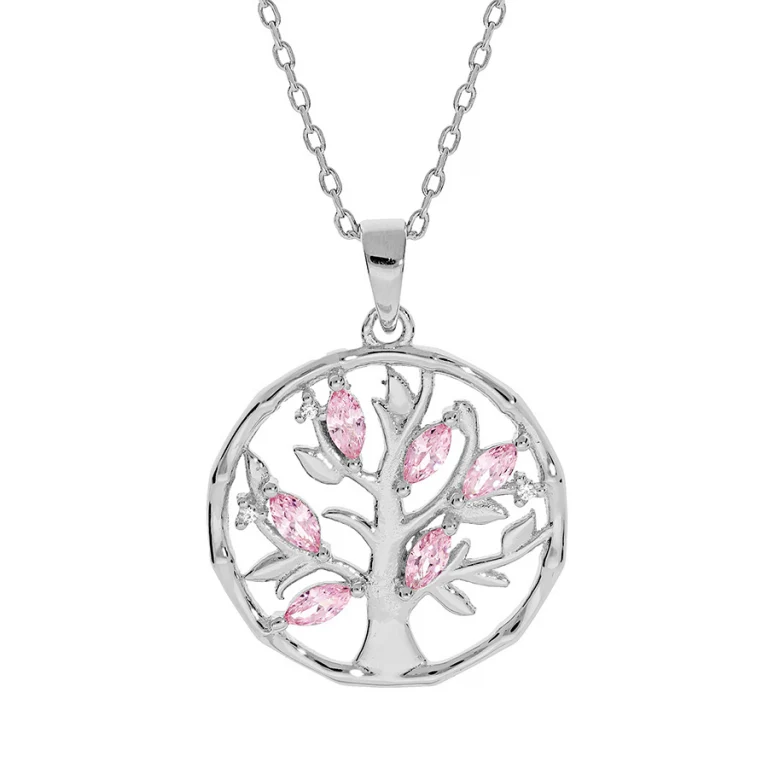Collier arbre de vie serti d’oxydes fuchsia – Argent 925 rhodié | Azuline