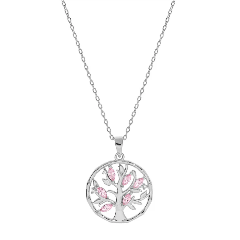 Collier arbre de vie serti d’oxydes fuchsia – Argent 925 rhodié | Azuline
