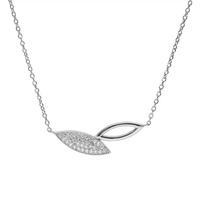 Collier feuille serti d’oxydes blancs – Argent 925 rhodié | Azuline