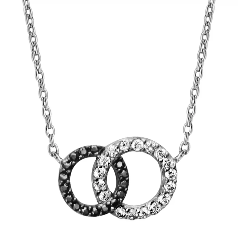 Collier cercle à pierres blanches et noires synthétiques – Argent 925 rhodié | Azuline
