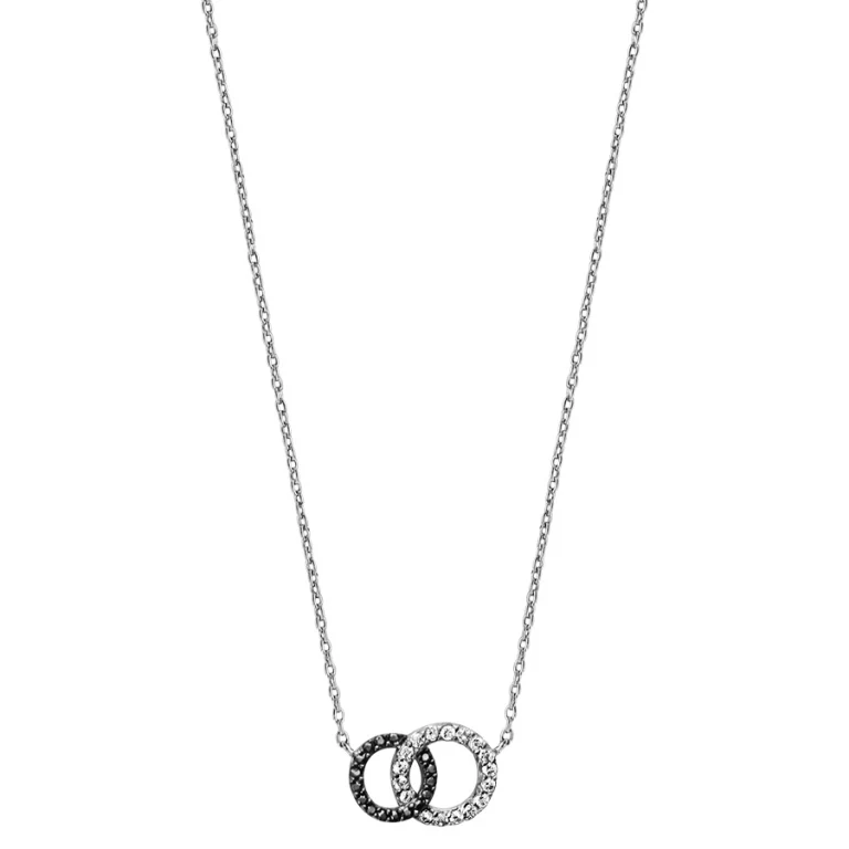 Collier cercle à pierres blanches et noires synthétiques – Argent 925 rhodié | Azuline