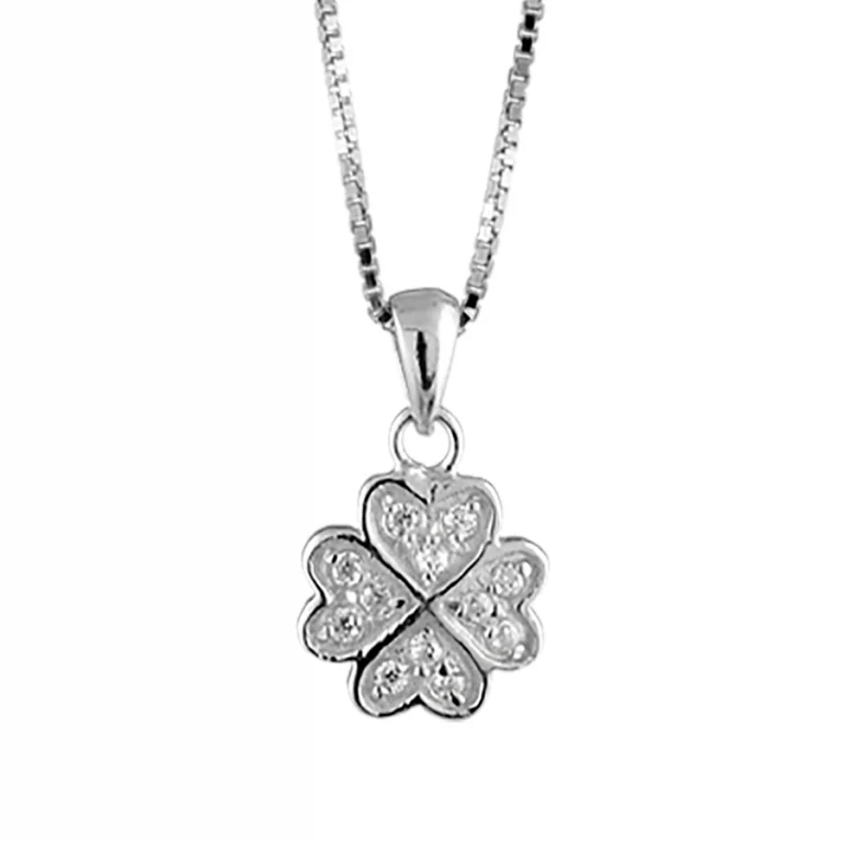 Collier trèfle à synthétique blanche effet oxydes – Argent 925 rhodié | Azuline