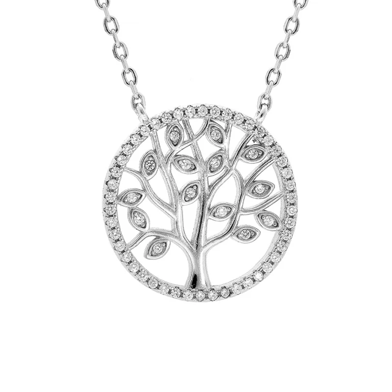 Collier arbre de vie ajouré serti d’oxydes blancs – Argent 925 rhodié | Azuline