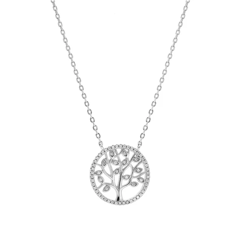 Collier arbre de vie ajouré serti d’oxydes blancs – Argent 925 rhodié | Azuline