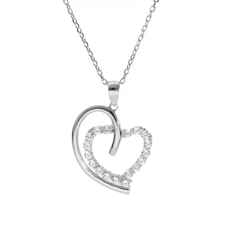 Collier grand cœur serti d’oxydes blancs – Argent 925 rhodié | Azuline
