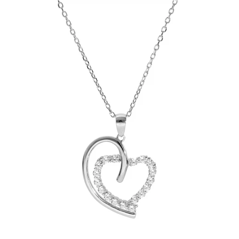 Collier grand cœur serti d’oxydes blancs – Argent 925 rhodié | Azuline