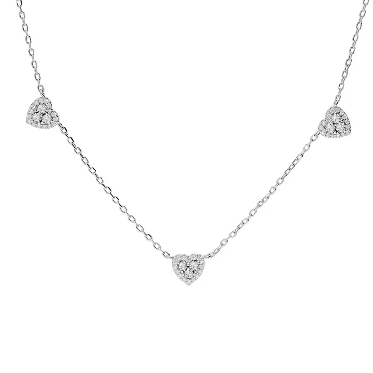 Collier trois cœurs sertis d’oxydes blancs – Argent 925 rhodié | Azuline