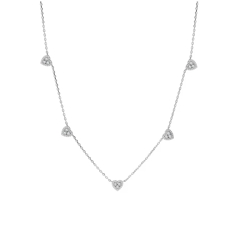 Collier trois cœurs sertis d’oxydes blancs – Argent 925 rhodié | Azuline