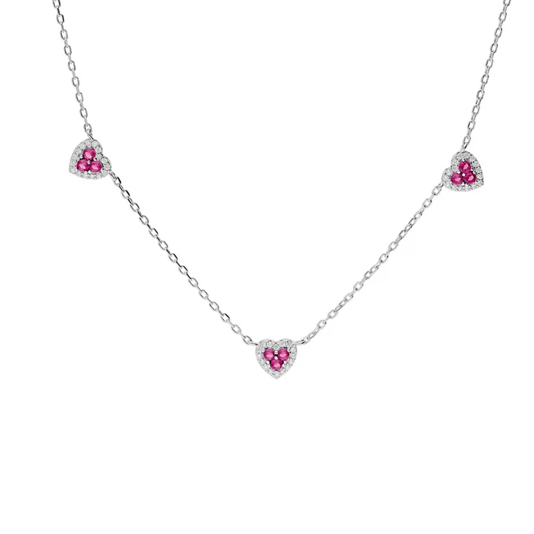 Collier cœur serti d’oxydes rouges et blancs grand modèle – Argent 925 rhodié | Azuline
