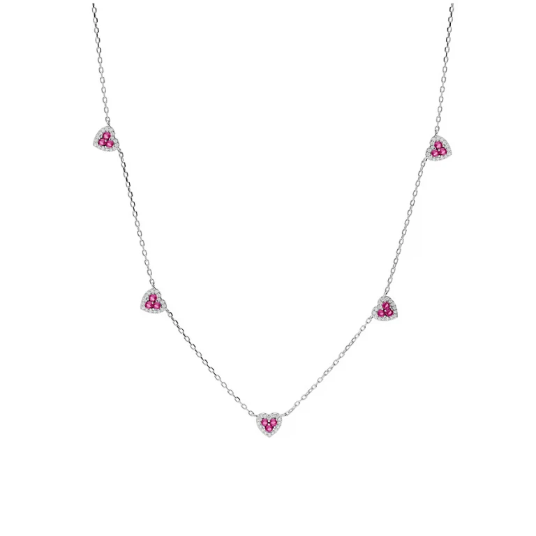 Collier cœur serti d’oxydes rouges et blancs grand modèle – Argent 925 rhodié | Azuline