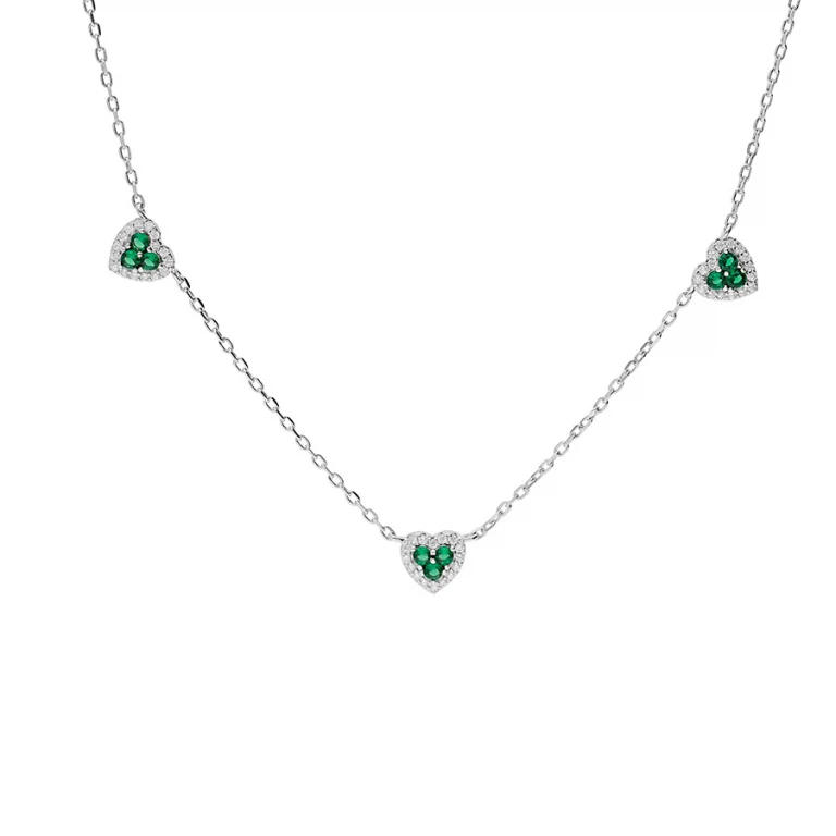 Collier cœur serti d’oxydes verts et blancs petit modèle – Argent 925 rhodié | Azuline