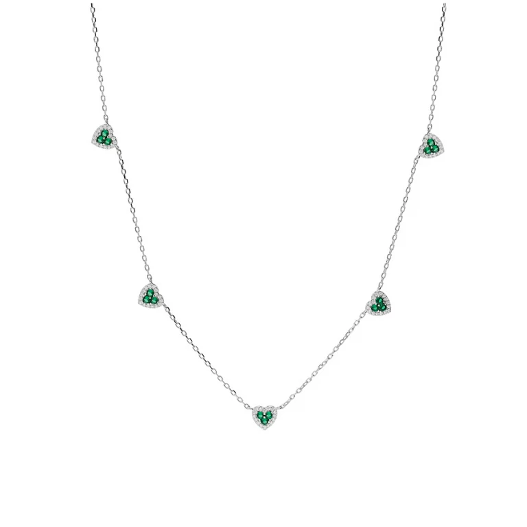 Collier cœur serti d’oxydes verts et blancs petit modèle – Argent 925 rhodié | Azuline