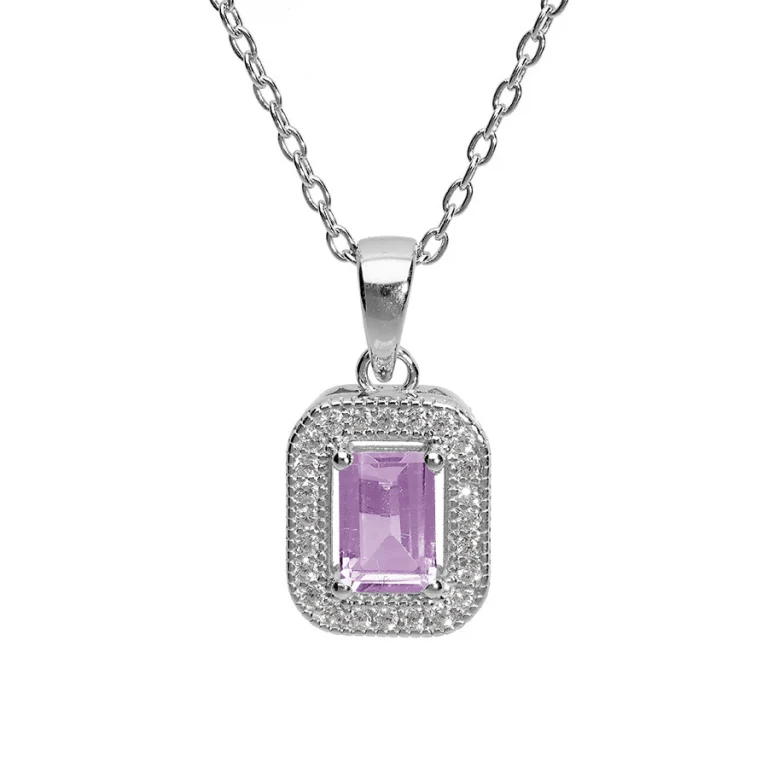 Collier carré à améthyste véritable – Argent 925 rhodié | Azuline