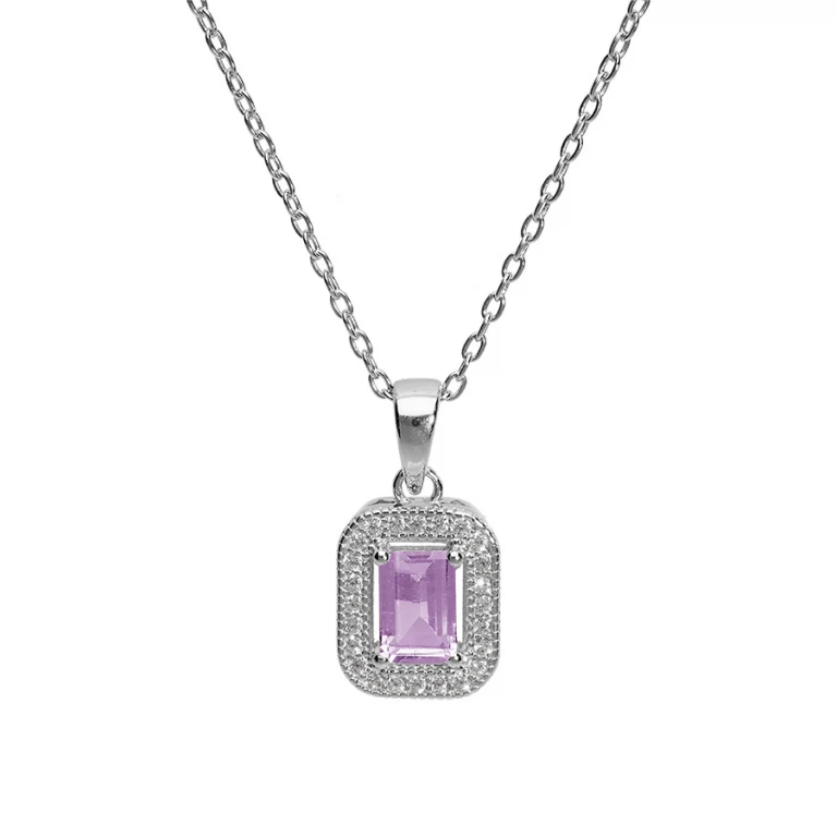 Collier carré à améthyste véritable – Argent 925 rhodié | Azuline