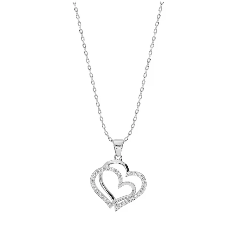 Collier double cœur superposé lisse et serti – Argent 925 rhodié | Azuline