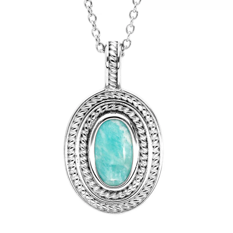 Collier ovale à amazonite véritable, cabochon – Argent 925 rhodié | Azuline