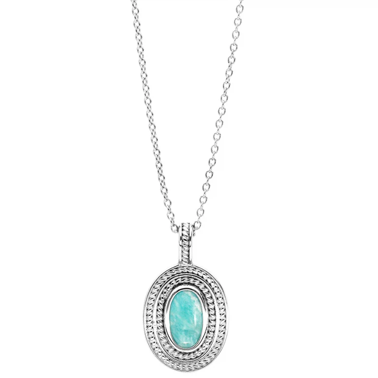 Collier ovale à amazonite véritable, cabochon – Argent 925 rhodié | Azuline