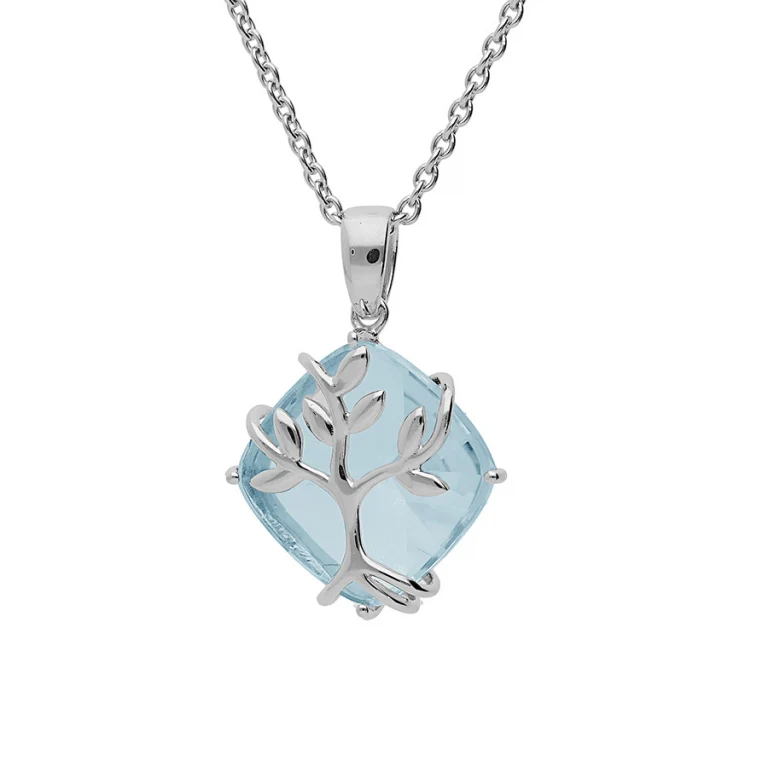 Collier arbre de vie à pierre bleu ciel – Argent 925 rhodié | Azuline