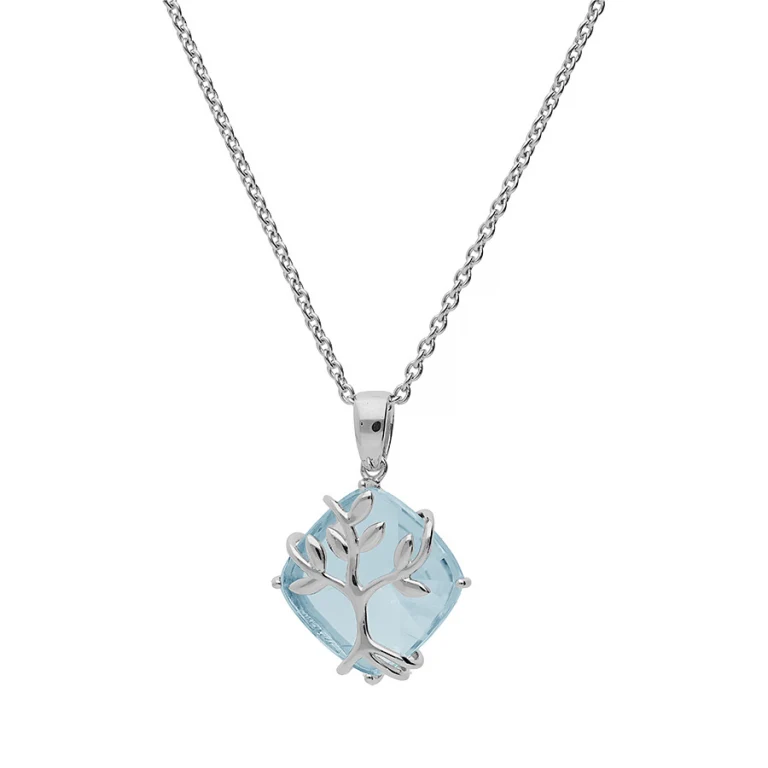 Collier arbre de vie à pierre bleu ciel – Argent 925 rhodié | Azuline