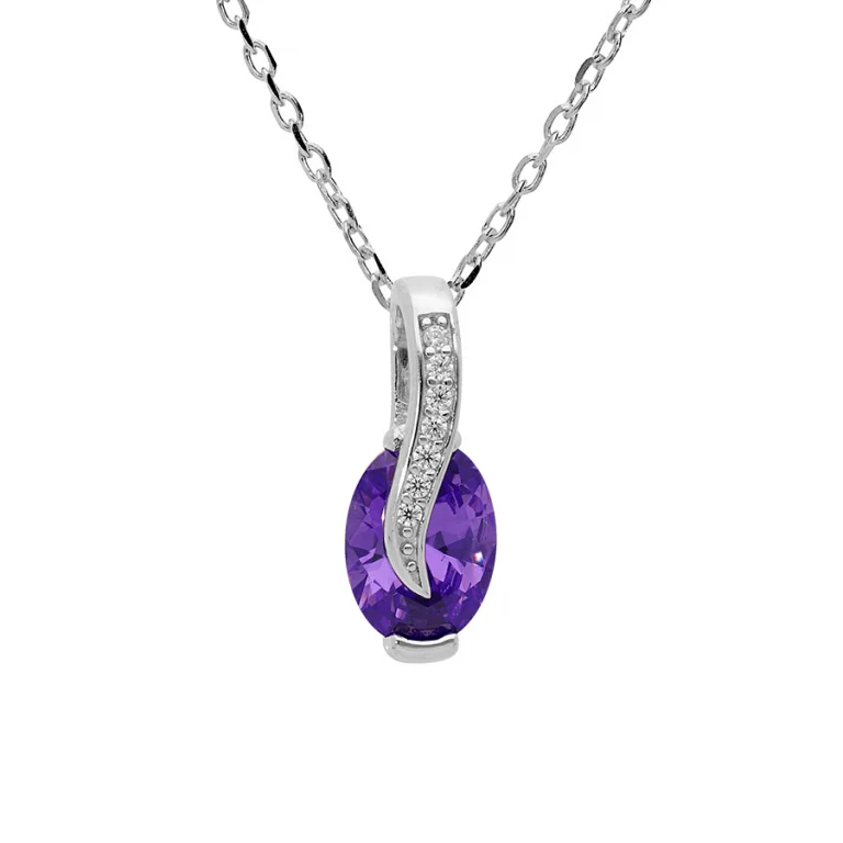 Collier ovale serti d’oxydes violets et blancs – Argent 925 rhodié | Azuline