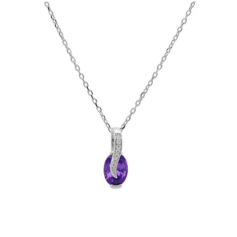 Collier ovale serti d’oxydes violets et blancs – Argent 925 rhodié | Azuline