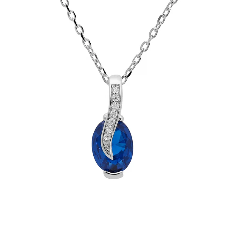 Collier ovale serti d’oxydes blancs et bleus foncés – Argent 925 rhodié | Azuline