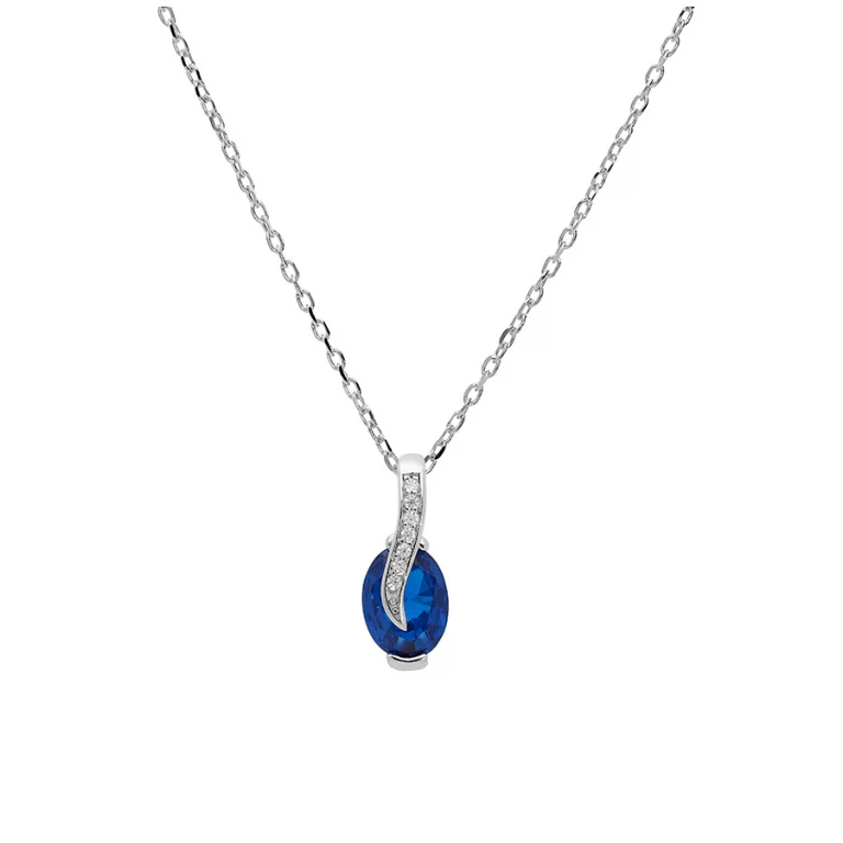 Collier ovale serti d’oxydes blancs et bleus foncés – Argent 925 rhodié | Azuline