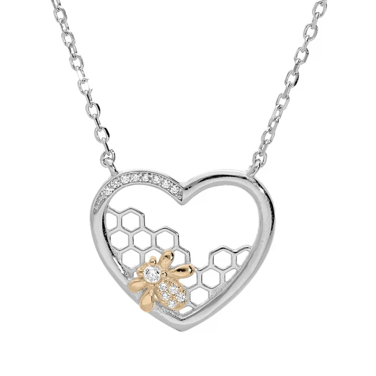 Collier cœur ajouré à abeille sertie d’oxydes – Argent 925 rhodié | Azuline