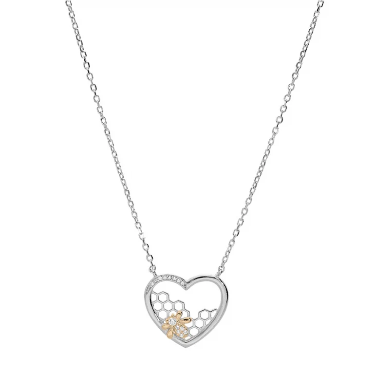 Collier cœur ajouré à abeille sertie d’oxydes – Argent 925 rhodié | Azuline