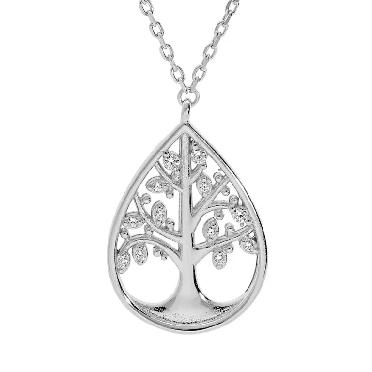 Collier goutte arbre de vie sertie d’oxydes blancs – Argent 925 rhodié | Azuline