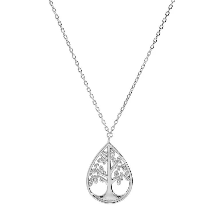 Collier goutte arbre de vie sertie d’oxydes blancs – Argent 925 rhodié | Azuline