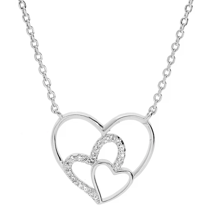 Collier trois cœurs entrelacés sertis d’oxydes – Argent 925 rhodié | Azuline